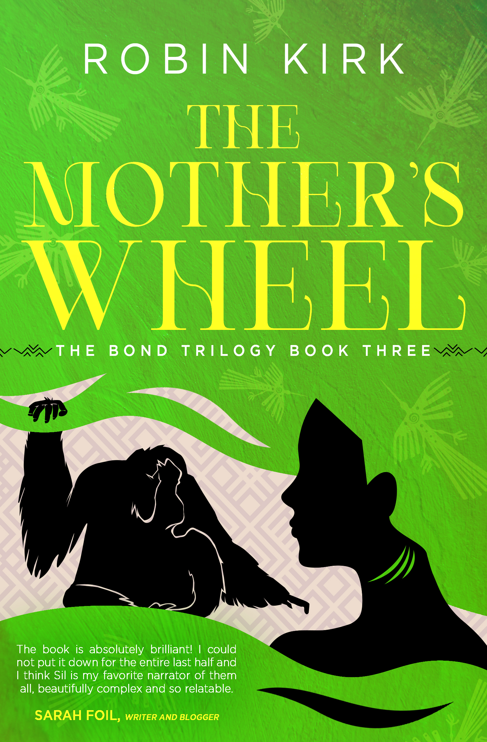 A bright green book cover with a black silhouette of a female and an orangutan